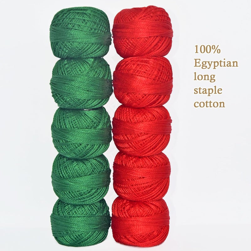 colored bird Double Mercerized Egyptian Long Staple Cotton Pearl Thread Ball 10 Grams Rainbow Color Embroidery Thread 10 Colors per Box for Crochet Hardanger Cross Stitch Hand Embroidery,red Green - Image 2